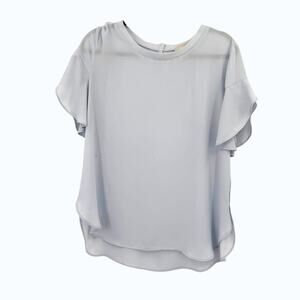 LOFT Light Blue Blouse Womens Large Flutter Sleeve Keyhole Back Casual Top